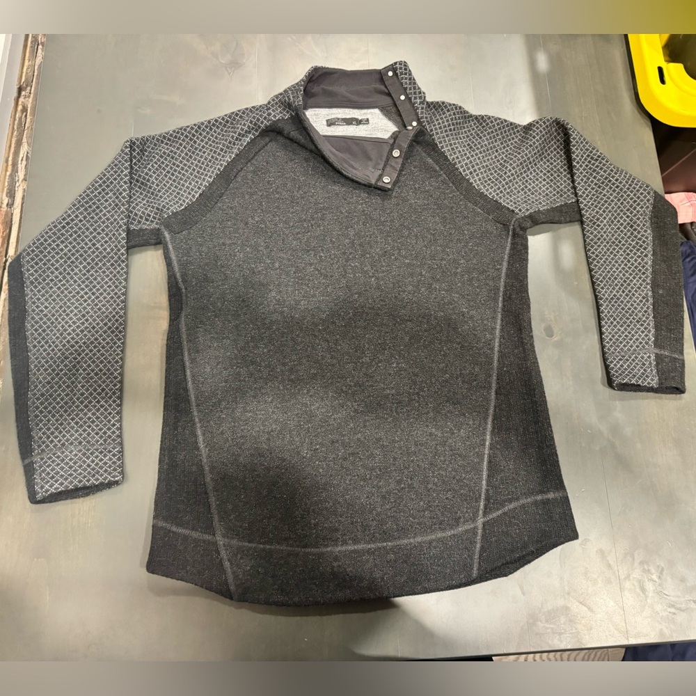 Prana Wool Sweater Grey Black Long Sleeve Size Large